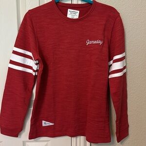 Gameday Retro sweatshirt in red with varsity stripes 100% cotton. Size small